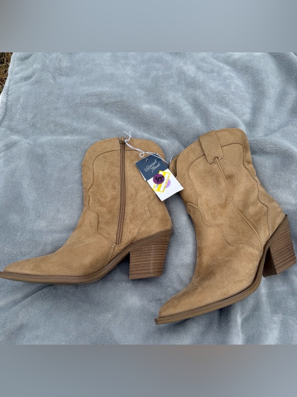 Universal Thread Tan Suede Western-Style Ankle Boots - Picture 2 of 2